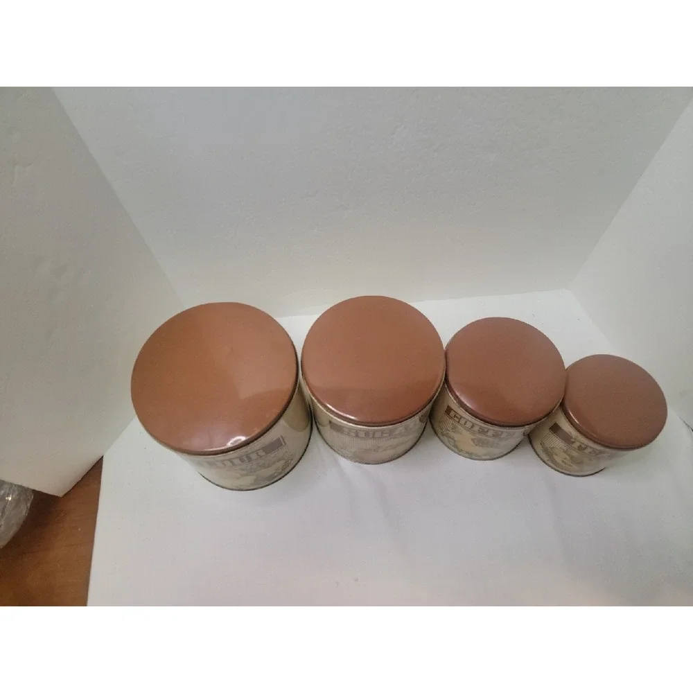 Vintage Rare Cheinco Tin Nesting Round Canister Set‎ Fruit Pattern No Rust